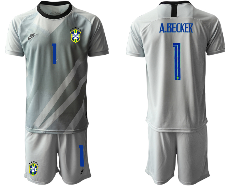 Men 2020-2021 Season National team Brazil goalkeeper grey #1 Soccer Jersey->brazil jersey->Soccer Country Jersey